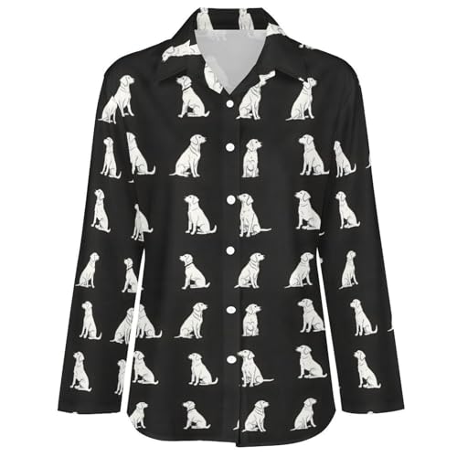 Süßer Labrador-Hunde-Druck Button-Down-Shirts für Damen, langärmelig, Button-Up-Shirt, Bluse, Tops, lässig, Mehrfarbig, M