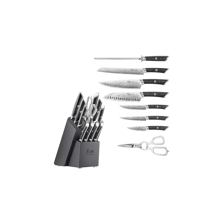 Cangshan KURO Series 12-Piece Knife Block Set, High Carbon X-7 Damascus Steel, 504340