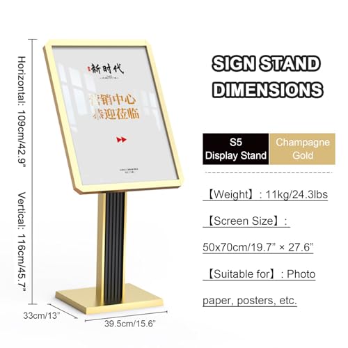Wytrzymały stojak na szyldy, rama do ekspozycji plakatów 50x70 cm ze stabilną podstawą, otwierana zatrzaskowo konstrukcja do użytku wewnątrz i na zewnątrz, konstrukcja ze stopu aluminium w kolorze s