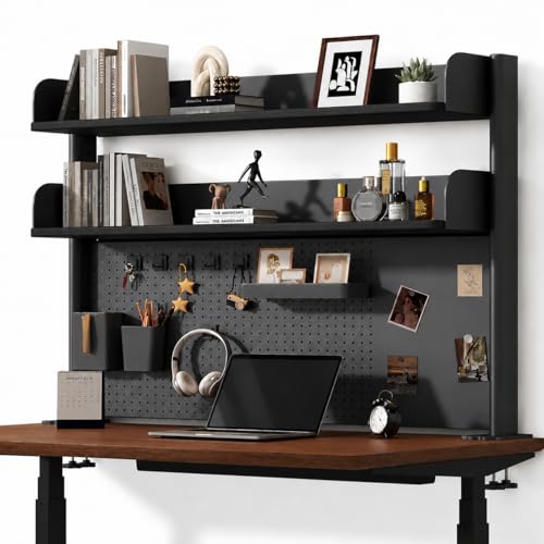 OXBZKMY Clamp on Desk Shelf with Pegboard, Desktop Organization Bookshelf Storage Shelves for Home Office Dorm Gaming Desk, Space Saving Tabletop Display Rack