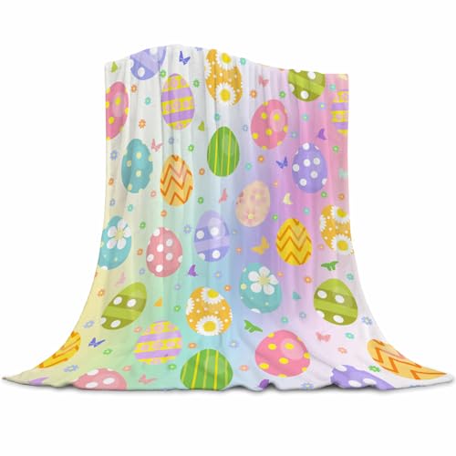Tomalillin Easter Eggs Blanket, Butterfly Spring Colorful Watercolor Pastel Easter Decoration Blanket, Cozy Fuzzy Plush Warm Blankets for Couch Sofa 40x50 inch