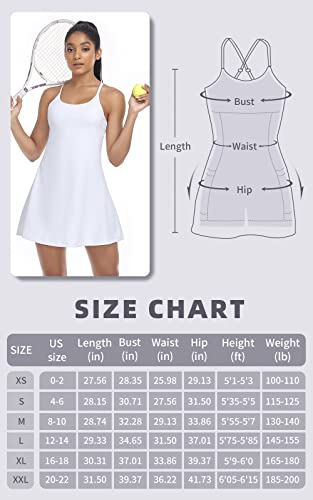 Women's Tennis Dress, Athletic Workout Sports Golf Dresses With Built-In Bra & Shorts Exercise Dresses For Women White #TOP5