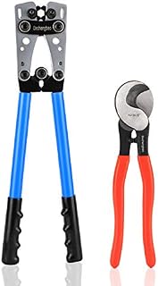 HX-50B Battery Cable Lug Crimping Tools Hand Electrician Pliers for Crimping Wire Cable from 6-50mm²(AWG 8-1/0) with Thickened and Reinforced the Metal Plate (HX50B crimper and cable cutter)