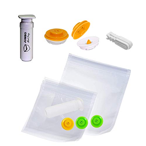 Jumbo Meal Prep Sous Vide Kit for Anova, Joule & Instant Pot Accessories - No Leaks or Vacuum Failure [Patented Design] - Works w/Any Zip Lock Bag - 5 Bags, 1 Pump, 3 Valves & 1 Sealing Clip