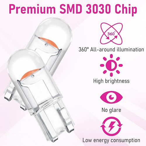 Image of ecocstm 30 PCS Car 194 LED Bulbs, 168 2825 W5W T10 Wedge COB LED Replacement Bulb, Error Free Interior Bulb for Dashboard Light, Dome Lights (Pink Purple)