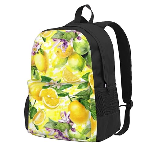 Sac à dos ordinateur 15 pouces anti-désordre à motif fleur de citron pour école et voyage