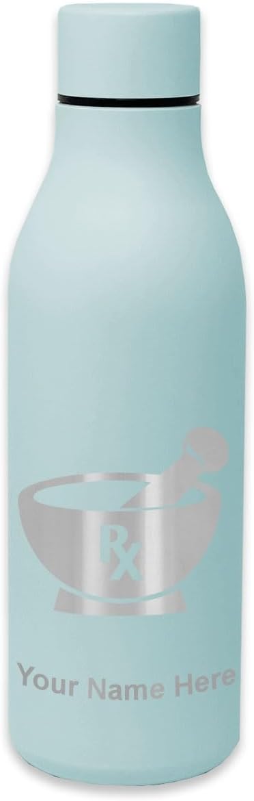 LaserGram Double Wall Stainless Steel Water Bottle, Rx Pharmacy Symbol, Personalized Engraving Included