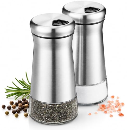 Salt and Pepper Shaker Set, Stainless Steel & Glass Spice...