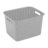 Sterilite Tall Plastic Weave Storage Basket, Bin Organization for Countertops, Classroom, Tabletops & Book Shelves for Crafts, Jewelry, Gray, 6-Pack