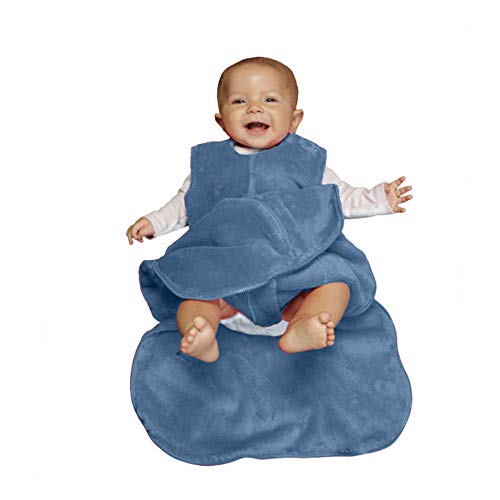 GUNAMUNA Unisex Fleece Wearable Blanket Baby Sleeping Bag, Denim Blue, 3-9 Months