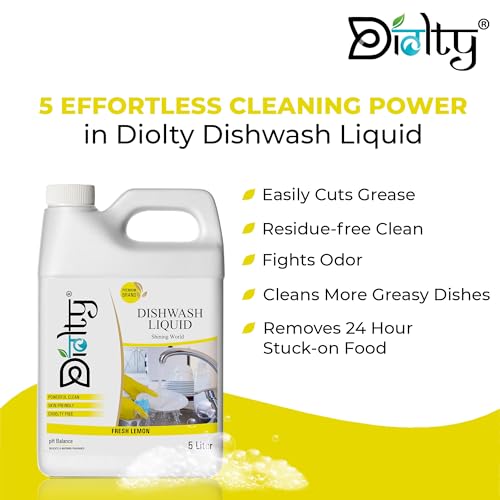 Image of Diolty Dishwashing Liquid Gel 5L | Lemon Fragrance | Tough on Grease, Residue-Free | Non-Toxic, Gentle on Hands | Kitchen Utensil Cleaner