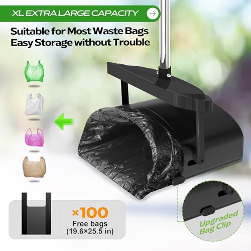 Image of UPSKY 33.4 inch Dog Pooper Scooper Swivel Bin & Rake Kit with 100 Waste Bags | Long Handle Heavy Duty Pet Poop, Stainless Steel, Easy to Install, Odor-proof Lid for All Dog Sizes-Yard /Lawn /Outdoor Use