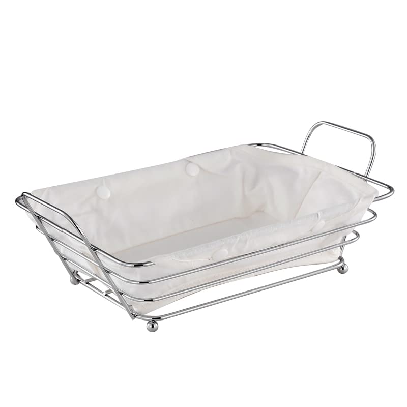 Bread Serving Basket Stainless Steel Bread Basket with Removable Liner Tabletop Food Fruit Serving Basket Restaurant Serving Basket Rectangular Countertop Basket for Pantry