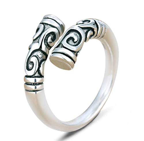 Wiftly Joyas de plata 925 joyería dedo índice anillo retro dama tótem tallado apertura anillo abierto ajustable joyería vintage, Plata
