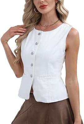 Argstar Women's Crewneck Denim Vest, White S