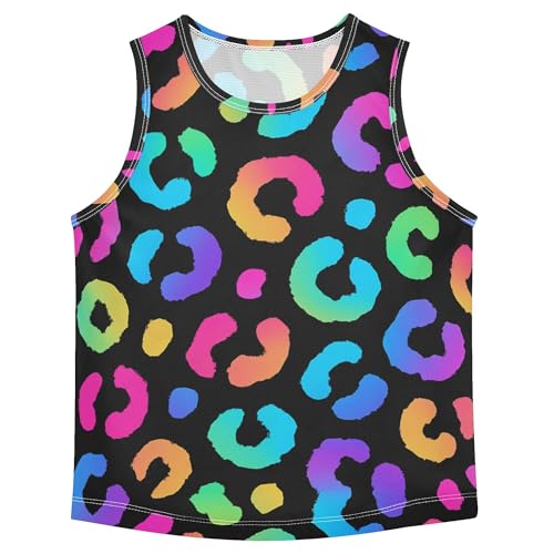 JUNZAN Neon Rainbow Leopard Spot Children Tshirts Tank Tops Sleeveless Teens Vest Toddler Club T-Shirt for Running Biking 3T