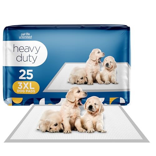 Image of Pet Life Unlimited Heavy Duty 3XL Puppy Pads for Dogs, Potty Training Pee Pads, 25 Count, 36 inch x 36 inch, Leak-Proof, Super Absorbent, Quick-Dry, Odor Control Clover Leaf Scent, Made in USA