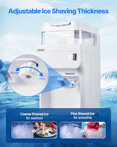 Image of VEVOR Commercial Ice Shaver Crusher, 220lbs Per Hour Electric Snow Cone Maker with 8L Ice Cube Box, 350W 1500RPM Tabletop Shaved Ice Machine for Parties Events Bar, Home and Commercial Use (White)
