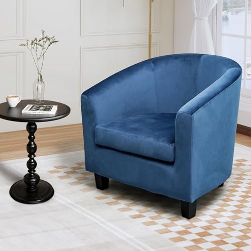 Image of Alivio Comfy & Ergonomic Fabric Tub Chair, Premium Velvet Upholstery Soft Foam Cushion, Modern Accent Armchair for Bedroom, Living Room, Balcony (Blue)