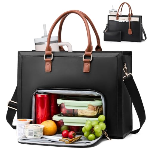 Image of LOVEVOOK Lunch Tote Bag for Women, Laptop Work Bag with Lunch Compartment | 40oz Cup Holder, 2 in 1 Lunch Tote Gag for Business,Teacher,Nurse,Office,College,Casual, Fit 15.6inch Laptop, Large Capacity