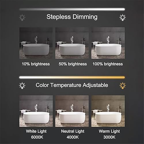 Miroir salle de bain antibuée noir de 60 cm tactile avec 3 couleurs d'éclairage LED - 4