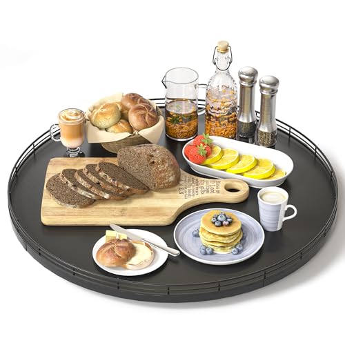 Image of Oroyutor 18 inch Oak Wooden Lazy Susan Turntable for Dining Table, Large Round Lazy Susans Organizer for Kitchen Countertop, Tabletop 360Rotating Tray for Spice Organization and Storage Black Home Decor