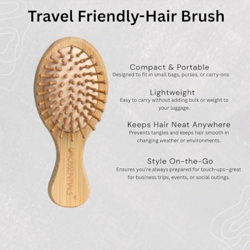 Image of Mini Travel Size Hair Brush for Women /Men /Kids,Small Pocket Paddle Bamboo Brush for Detangling Wet and Dry All Hair Types