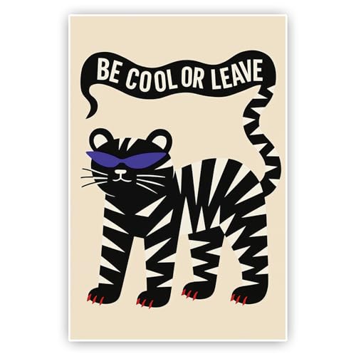 Vintage Wall Art Abstract Be Cool Leave Funny Cool Tiger 16X24inch Unframed