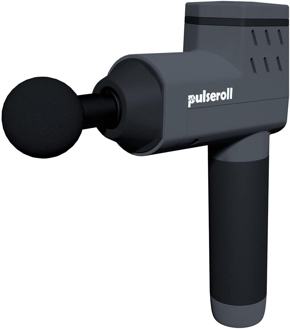 Pulseroll Pro Athlete Grade Percussion Handheld Deep Tissue Muscle Full Size Massage Massger Gun 4 Speeds with 4 Heads & Carry Case Set, Grey