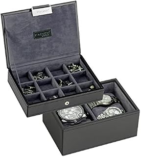 Stackers Black Leatherette Cufflink And Watch Box Cufflink Ring Storage Case Men