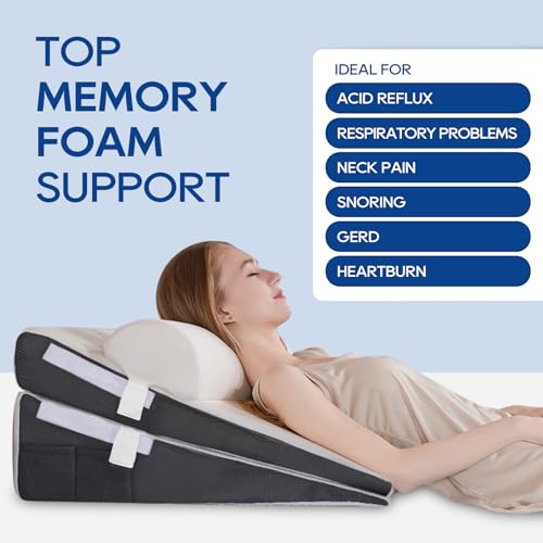 GOHOME Bed Wedge Pillow with Cooling Memory Foam Top Removable,3 in 1 Triangle Pillow Wedge for Sleeping-Help with Acid Reflux, Heartburn, Snoring, Legs and Back Pain - Image 4