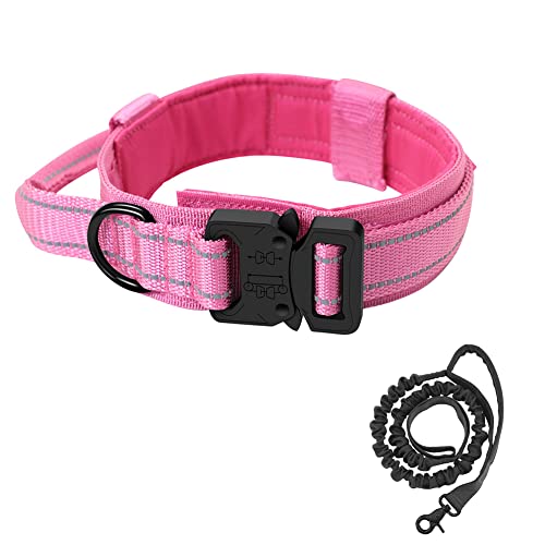 BUYTER Reflective Nylon Tactical Dog Collar Military Adjustable Durable For Large German Shepherd Outdoor Working Training Walking with Leash
