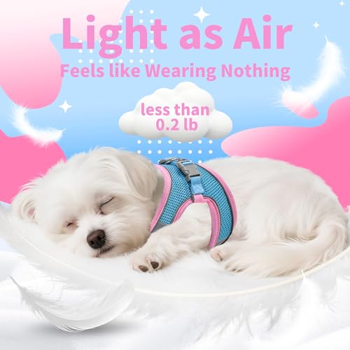 Image of AIITLE Dog Harness, No-Pull Cat Harness with a Leash, Adjustable Reflective Dog Vest, Cat Harness Escape Proof, Outdoor Walking, Running,Training for Extra Small Dogs and House Cats Pink XXXS