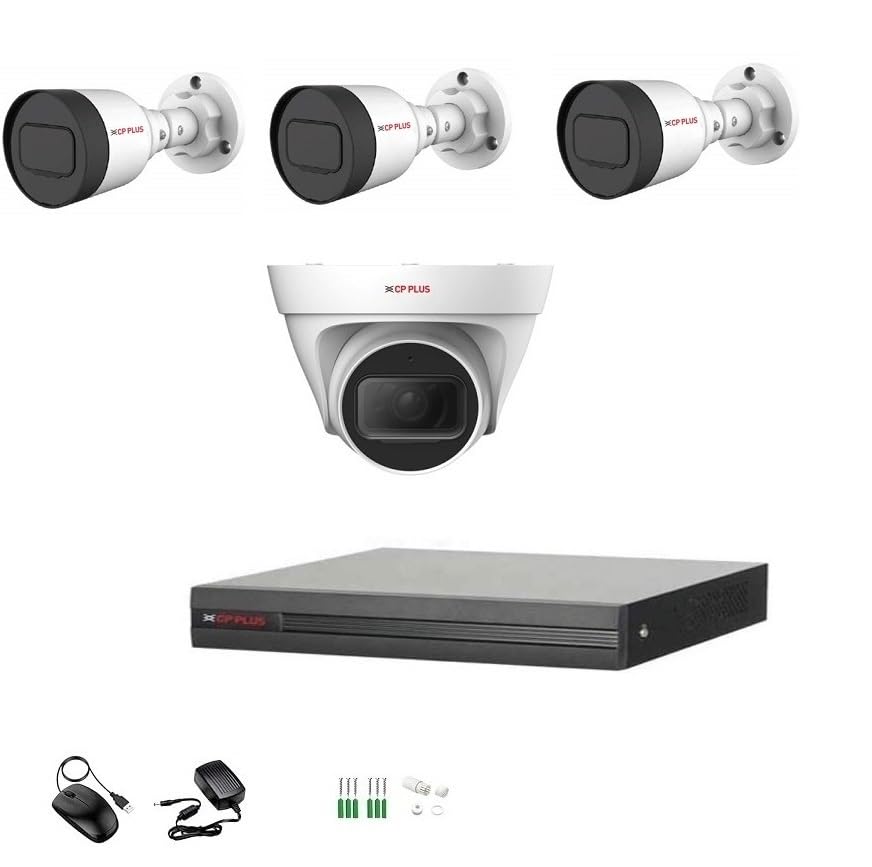 Image of CP Plus 4 CH NVR with 2MP IP Wired with Audio(Built in Mice) 4 CCTV Camera Set with (4 CH NVR,Outdoor bullete-3Nos,Indoor Dome-1Nos(Without Hard Drive)