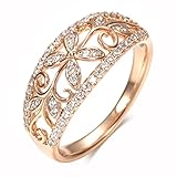 YAHOYA Anillos de Flores de Cristal de zircón Natural para Mujeres 585 Anillo de Boda étnico Hueco Fino de Oro Rosa Joyería Vintage