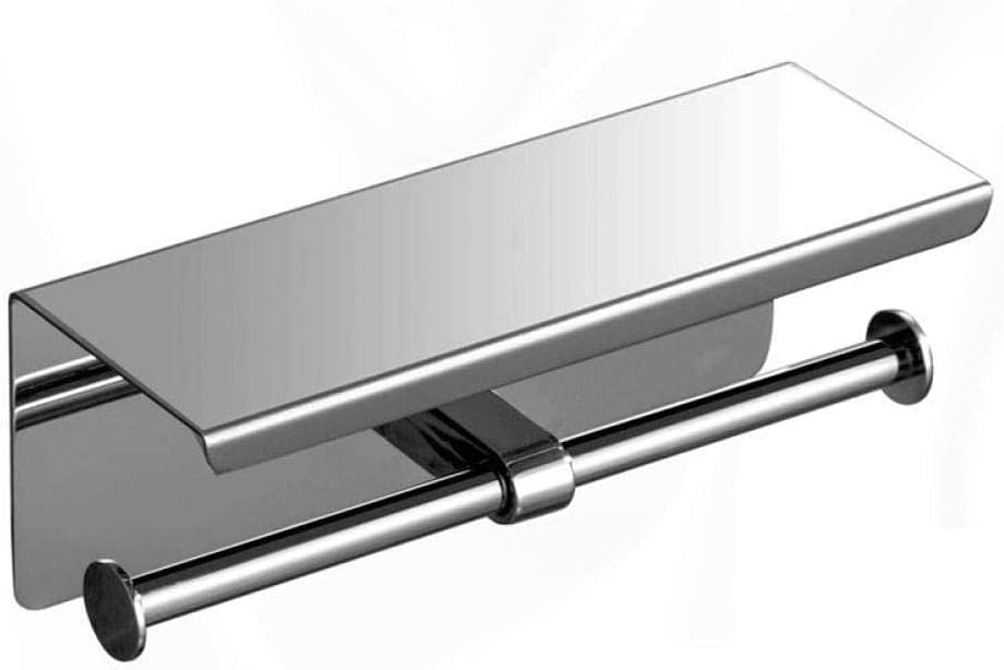 Stainless Steel Wall - Mount Toilet Paper Holder with Shelf, Multi - Functional Bathroom Accessory