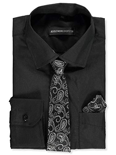 Kids World Boys' Dress Shirt & Tie (Patterns May Vary) - Black, 18