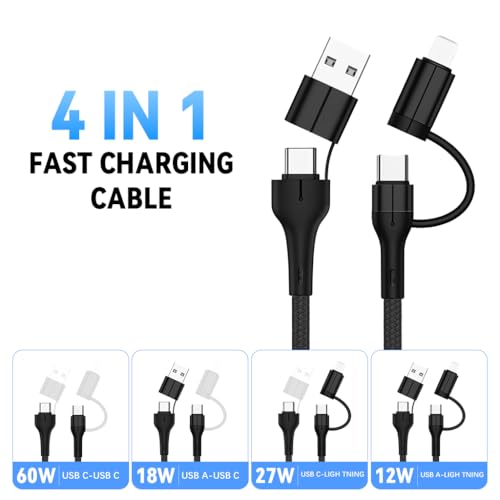 Image of Verilux PD 60W 4 in 1 Magnetic Type C Cable, 4.92Ft /1.5M Type C To Type C Cable Fast Charging, 480Mbps USB C to USB C Cable Data Sync Nylon Braided for iPhone 16 /15, Galaxy S24 /S23, MacBook, iPad