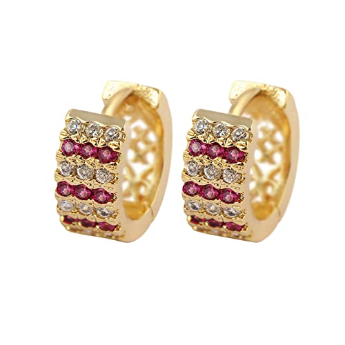 Boucles d'oreilles en Or 14K pour Femmes avec diamant de laboratoire et cerceau rubis élégant