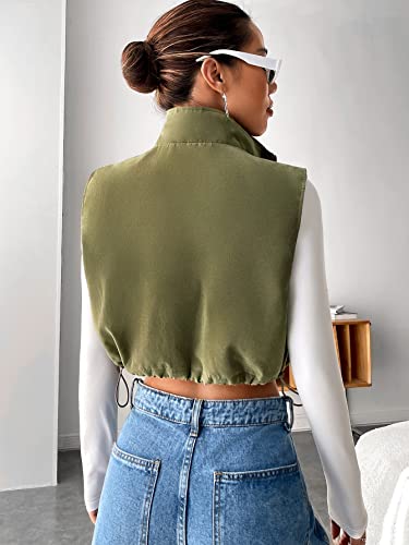 Verdusa Women's Zip Up Lightweight Padded Crop Vest Jacket Fall Clothes Stand Collar Gilet with Flap Pockets2