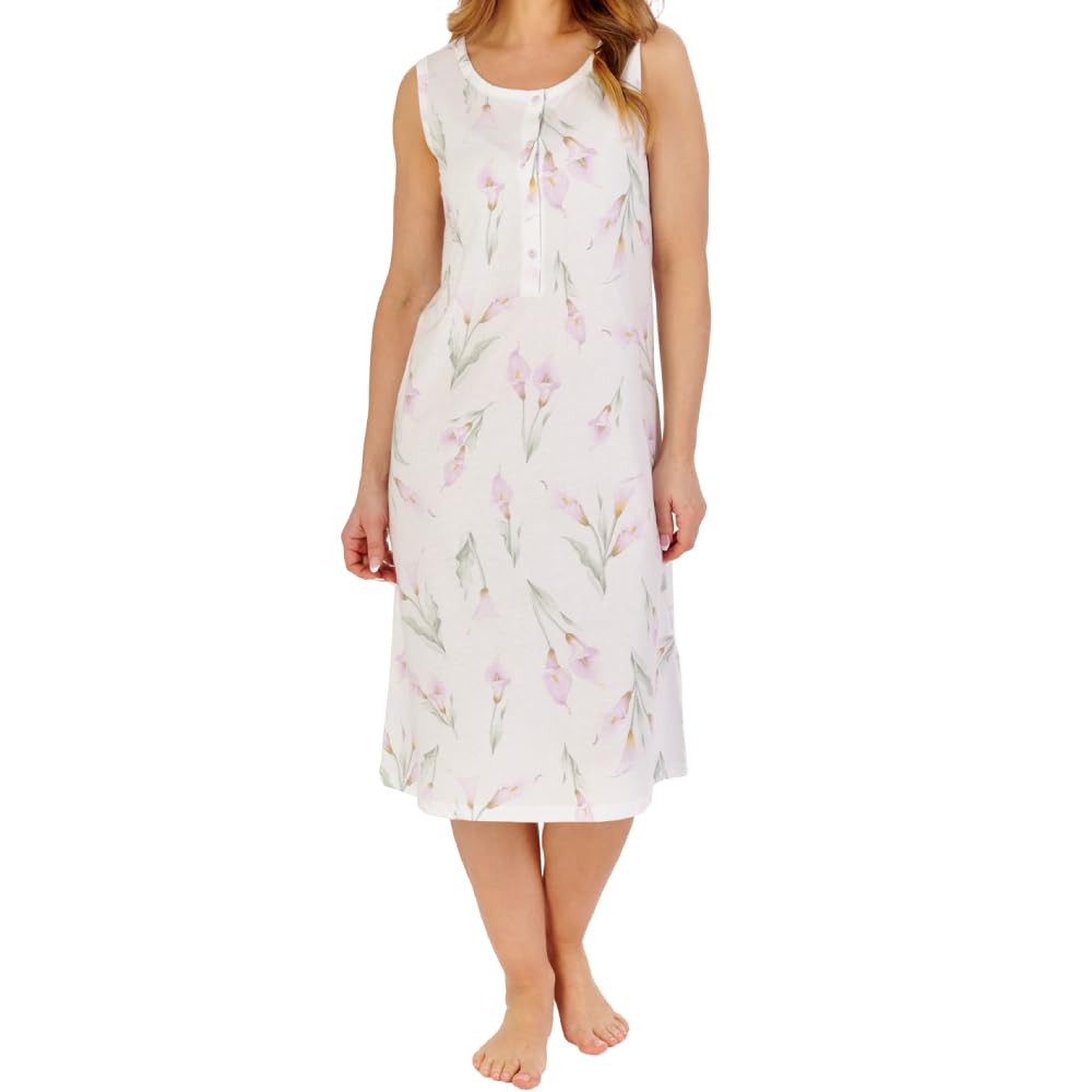 Slenderella Calla Lily Sleeveless Cotton 42 Inch Nightdress (16/18, ivory)