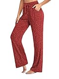 OranDesigne Freizeit Jogginghose Damen Yoga Hose Schlafanzughose Lang Mit Taschen Breites Bein Kordelzug Lose Gerade Lounge Laufen Workout Modale Hose A Rouge XL