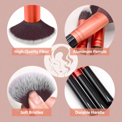 Image of Makeup Brushes Set, Mlemle Professional 25 Pcs Makeup Kit, Include Foundation Powder Blush Concealers Eye shadows 21 Pcs Makeup Brushes and 2 Powder Puff, 2 Makeup Sponge(B01-RoseGold)