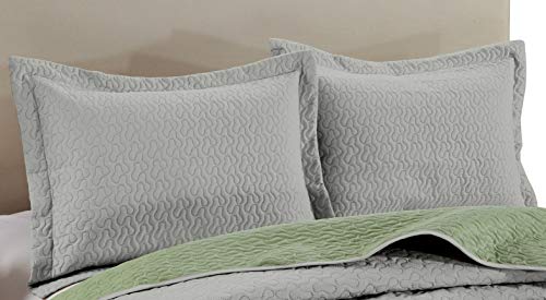 Chezmoi Collection Mesa 3-Piece Oversized Reversible Bedspread Coverlet Set (Queen, Gray/Sage) #TOP3
