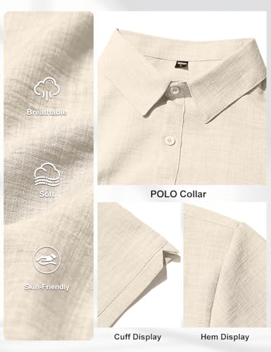 LINENNMAIN Men's Linen Shirts Casual Lightweight Button Down Shirt Beach Vacation Summer Tops Short Sleeve Stylish Shirt