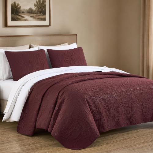 Image of Chezmoi Collection Austin 3-Piece Oversized Bedspread Coverlet Set (Queen, Burgundy) (Pack of 6)