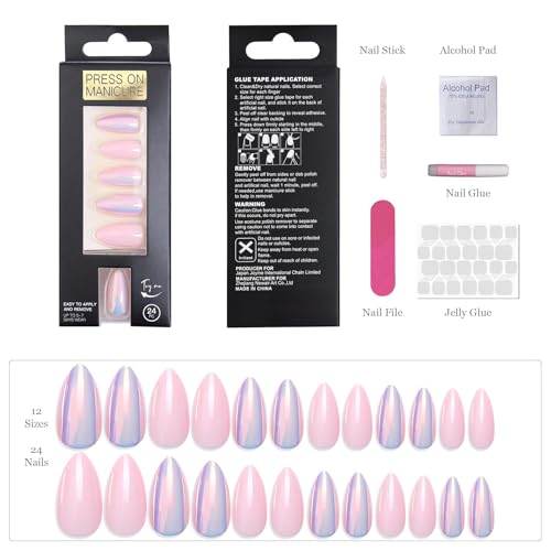 Acrylic Press On Nails Almond - Iridescent Pink Glow, $3.99 Set