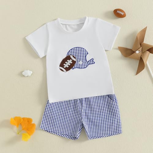 Adobabirl Toddler Baby Boy Football Outfit Rugby Embroidery Short Sleeve Tshirt with Plaid Shorts Boutique Summer Clothes2