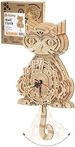 Jigtoy Wooden 3D Puzzles for Adults Model kit Cat Clock Kids Wall Clock Decor for Birthday Gift/Christmas Day