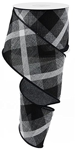 Plaid Canvas Wired Edge Ribbon, 10 Yards (Grey, Black, White, 2.5")